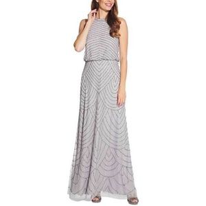 Adrianna Papell Beaded Halter Gown Silver 10